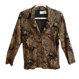 Chico’s Brown Black Floral Embellished One Button Topper Jacket Size 1 (8-10)